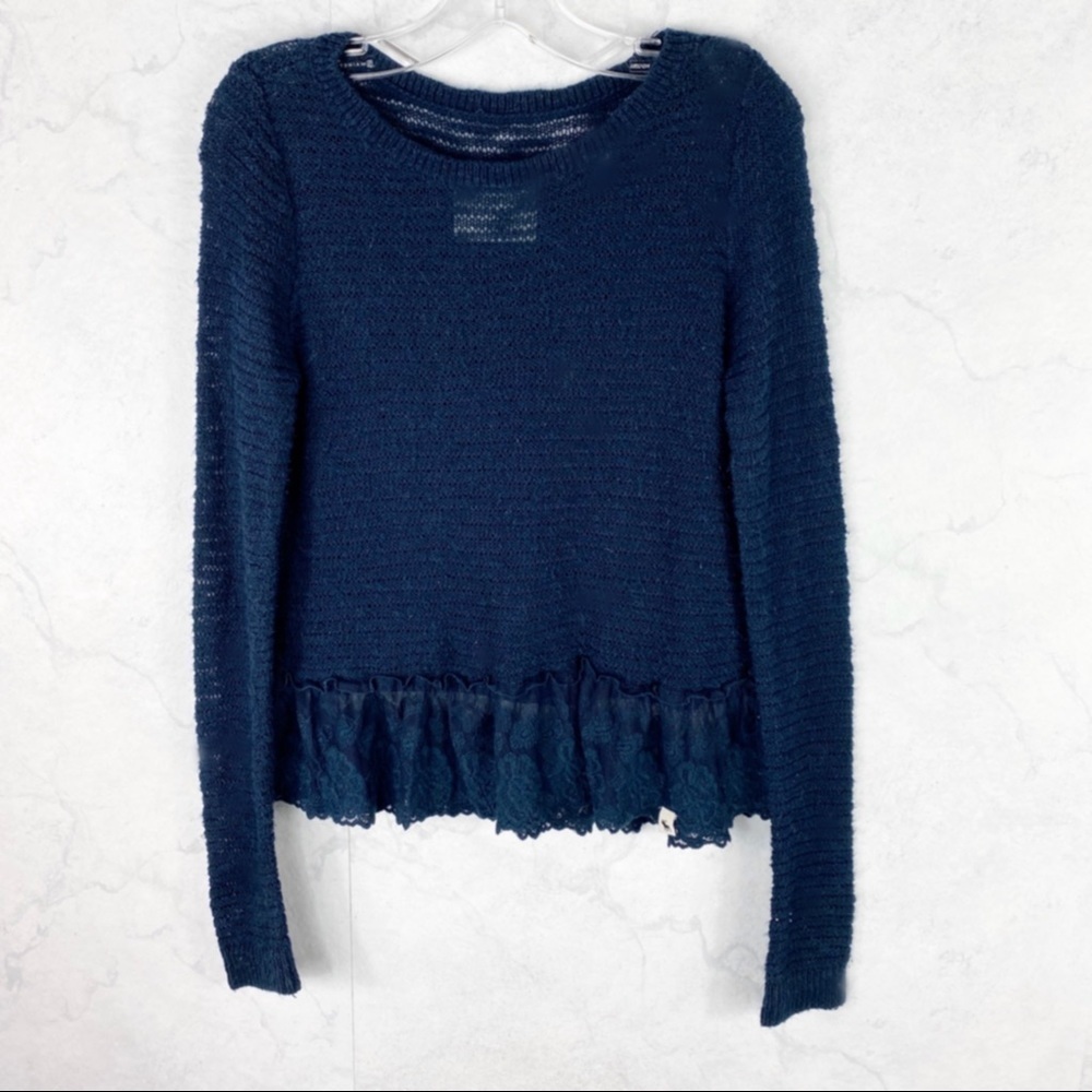 [Abercrombie & Fitch] Navy Knit Ruffle Sweater